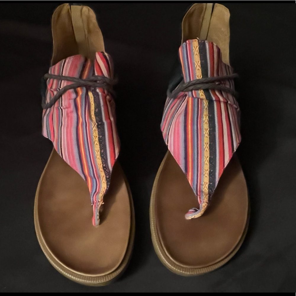 Dakota Gypsy Jazz Pink & Bleached Denim Sandals w/ Serape Detail.